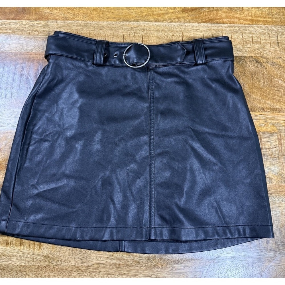 Hollister Faux Leather Mini Skirt Womens Medium Black High Rise Belted